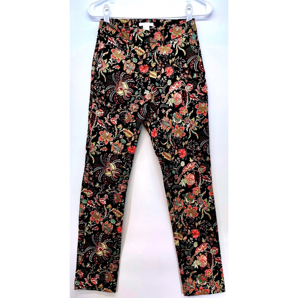 H&M Boho Floral Paisley Skinny Pants Sz 4 Cottagecore Whimsigoth Statement